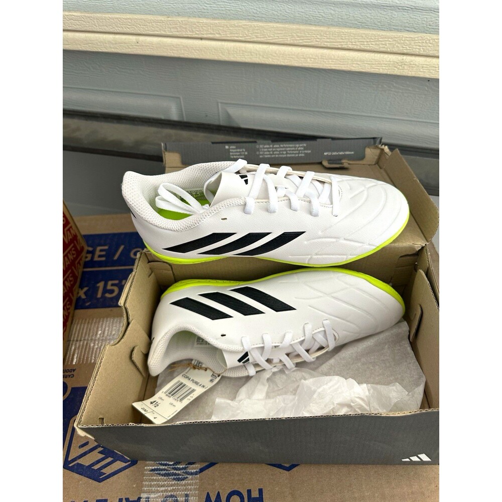 adidas Copa Pure.4 IN J Youth Unisex Soccer Shoes White/Black/Green US 4.5